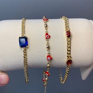 3 Piece Set Pretty Bird Real Gold Plated Cuban Chain/Evil Eye Bracelets